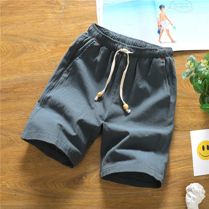 Summer Shorts for Men Cotton Elastic Waist Solid Color Loose Fitting Casual and Versatile Breathable Pure Cotton Home Pants