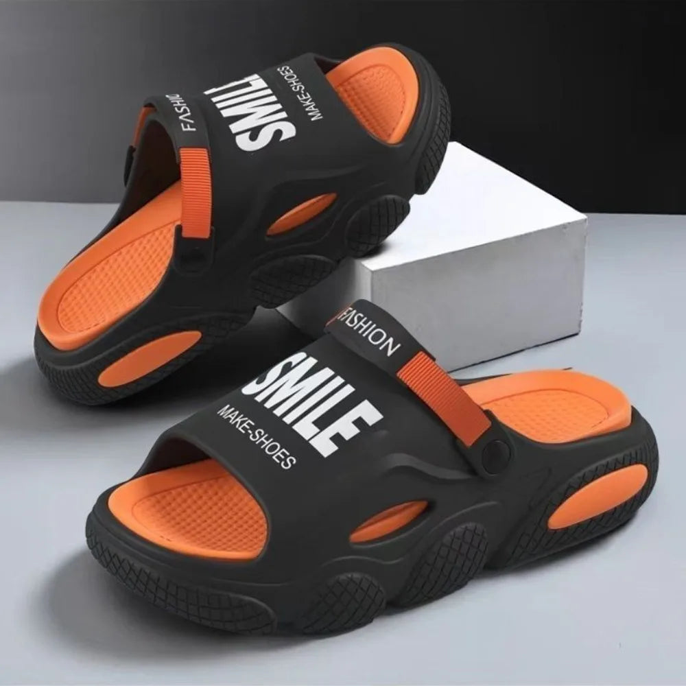 2025 new men's slippers for summer outdoor wear, driving for home use, anti slip, thickened beach sports, outdoor sandals
