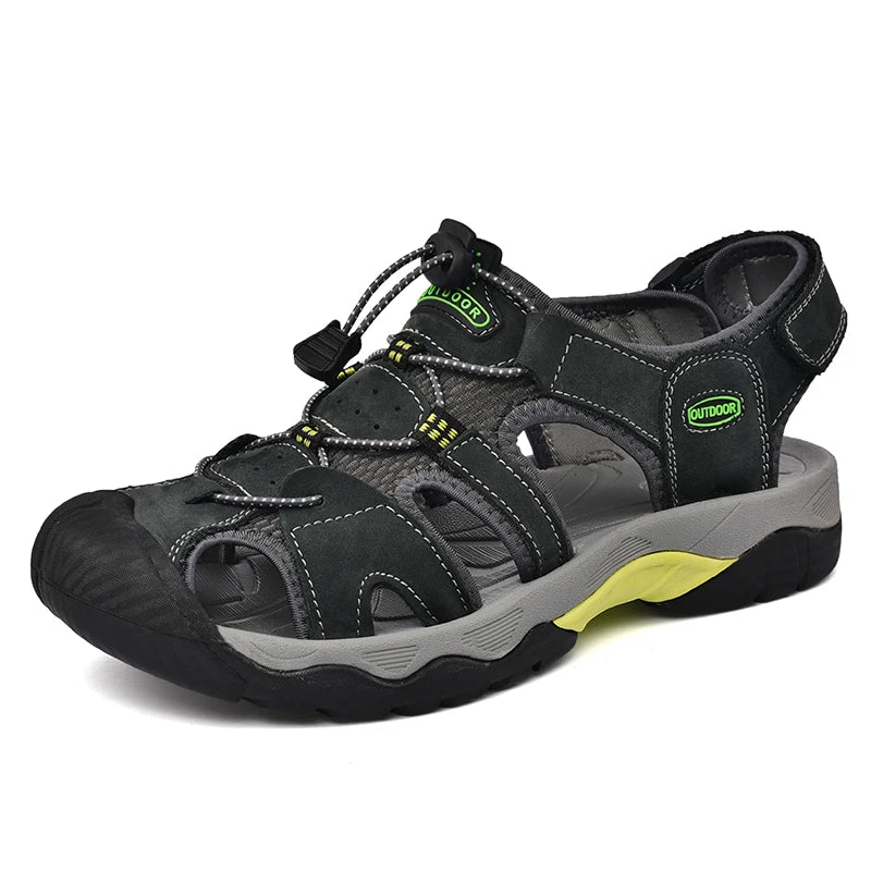 Summer Men's Sandals Classic Genuine Leather Sandals Fashion Outdoor Hiking Shoes Light Breathable Non-slip Sneakers 38-48