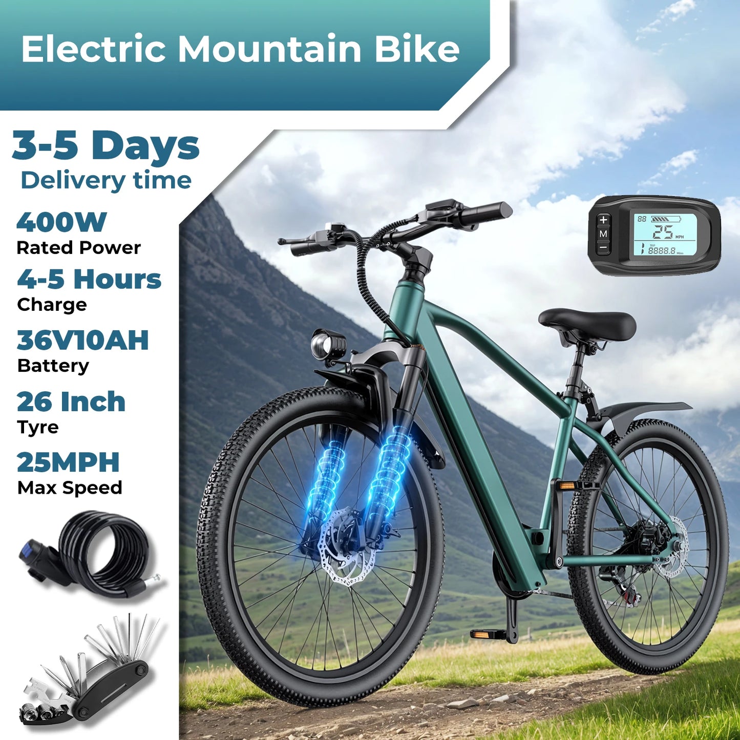 Electric Bike for Adults with Peak 500W Brushless Motor, 40Miles 25MPH Commuting Electric Mountain Bike with 360Wh Removable B