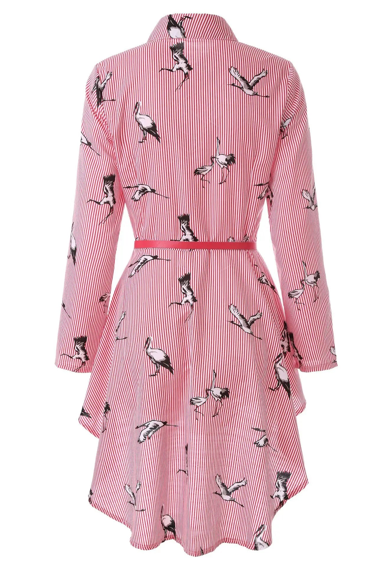 European and American women's clothing popular long-sleeved women's clothing striped shirt dress single-breasted belt
