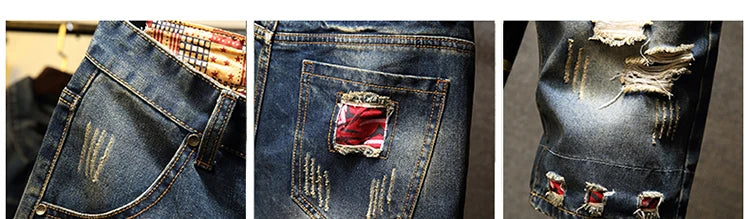 New in Ripped Shorts Men's Summer Fashion Hip Hop Vintage Short Jeans Slim High Street Hole Knee Long Pants Male