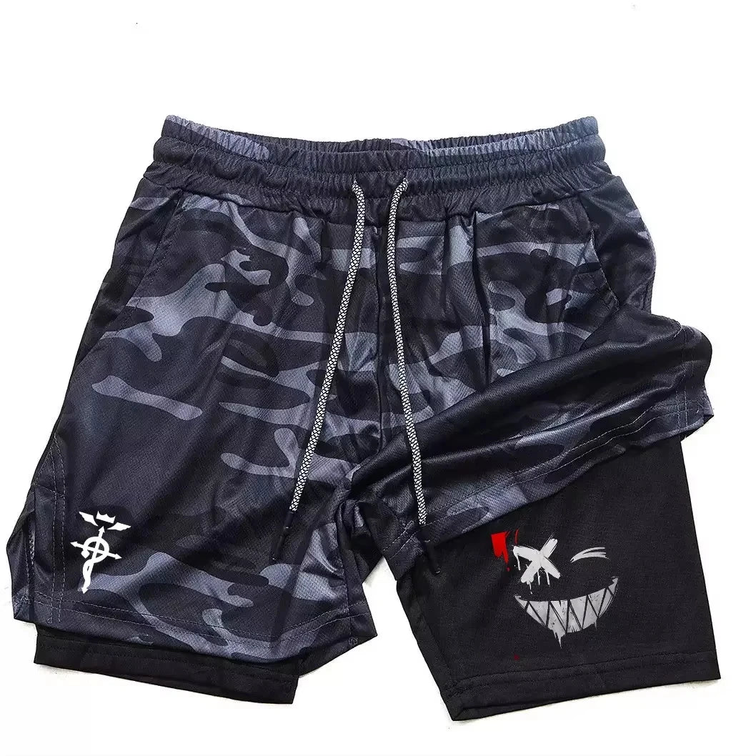 Pantalón corto de entrenamiento fitness pour hommes, impression démon, secado rápido, short de jogging de plage, mens shorts