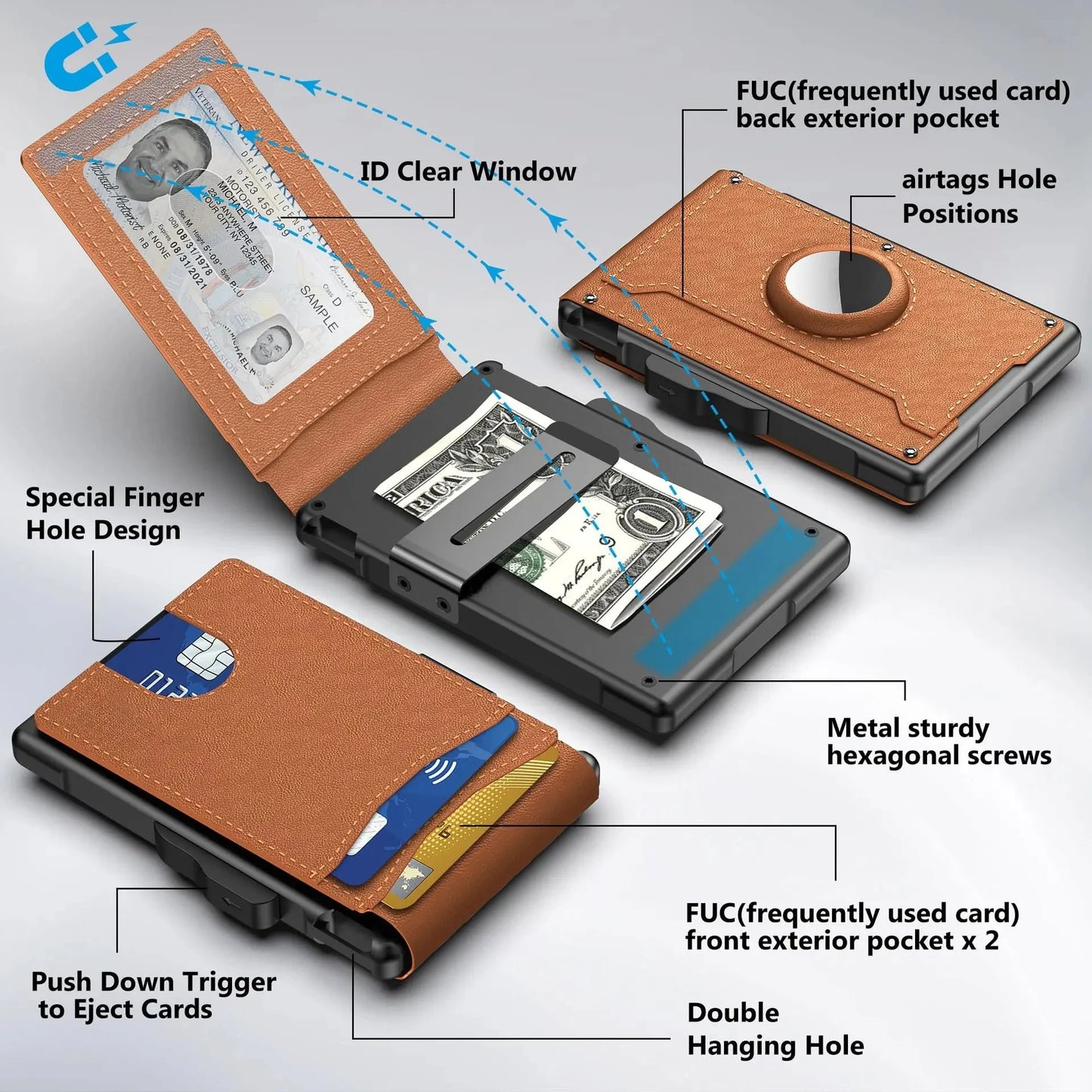 Men's Leather Wallet - RFID Anti-Theft Slim ID Credit Card Holder, Fashion Durable Money Bag Case