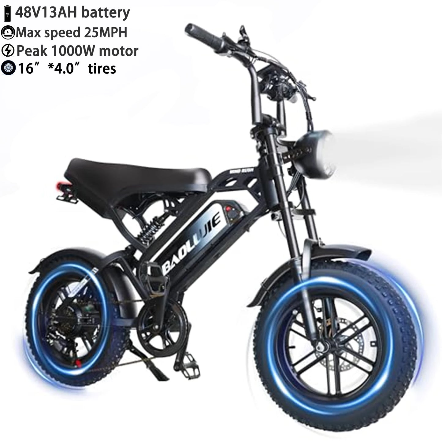 BAOLUJIE Peak 3000W/5000W Dual Motor Electric Bicycle E-Bike for Adults,Electric Motorcycle 48V/52V Battery,Max Speed 38 MPH