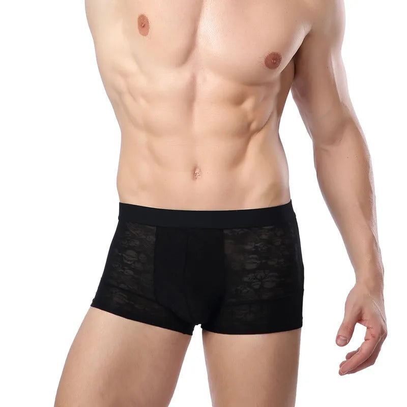 Men Boxer Underwear Sexy Ultra Thin Strectch See Through Panties Ice Silk Breathable Mid Waist Solid Underpants Male Briefs
