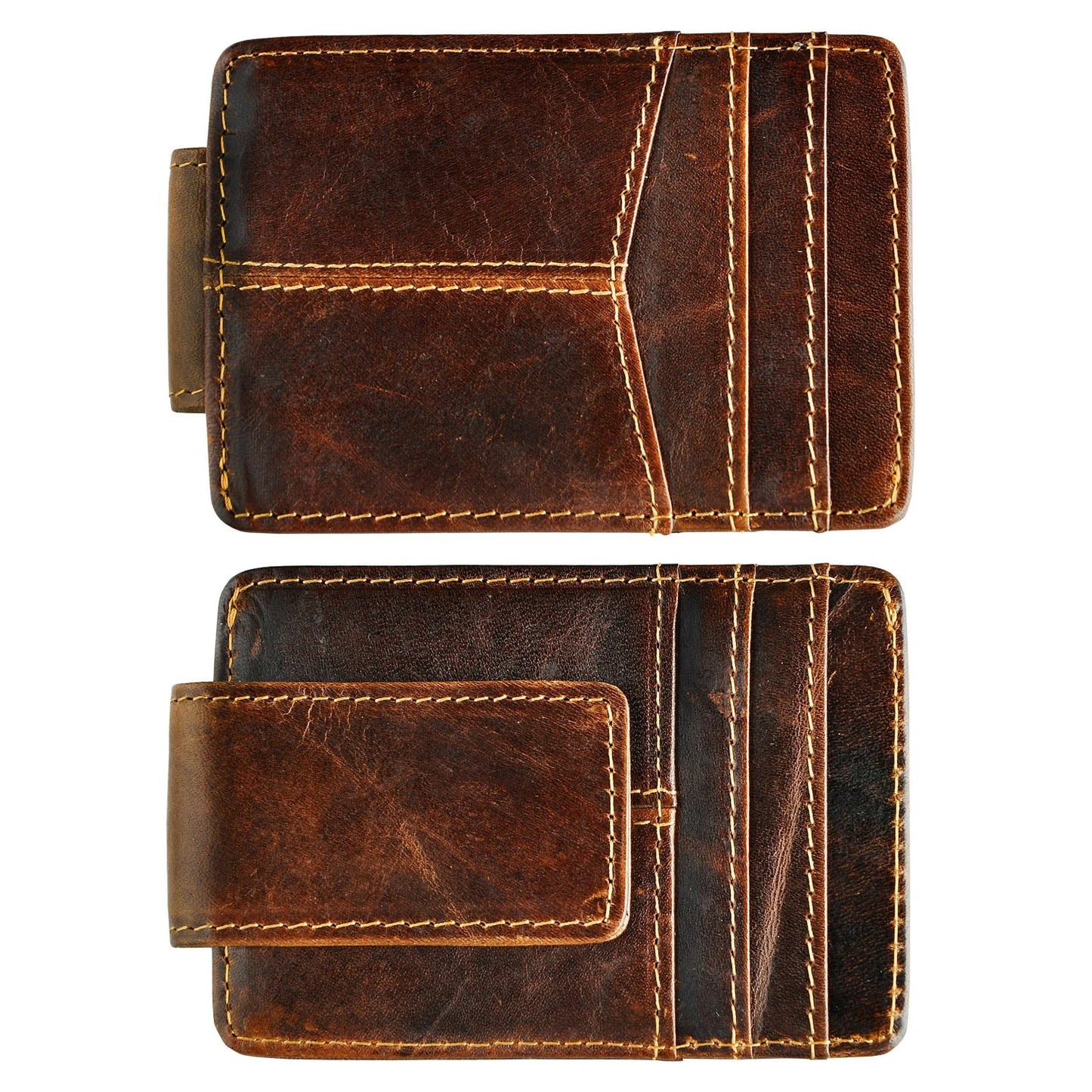 Leather Magnetic Money Clip Men Father's Day Gift Wallet Card Photo Holder Design Handy Front Pocket Wallet Mini Purse Male 1017