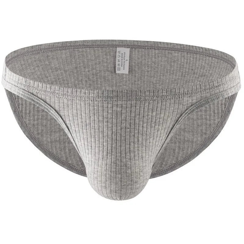 Men Ribbed Underwear Low Rise Bulge Pouch Briefs Soft Panties Male Breathable Underpants Man Comfortable Knickers Bikini Trunks