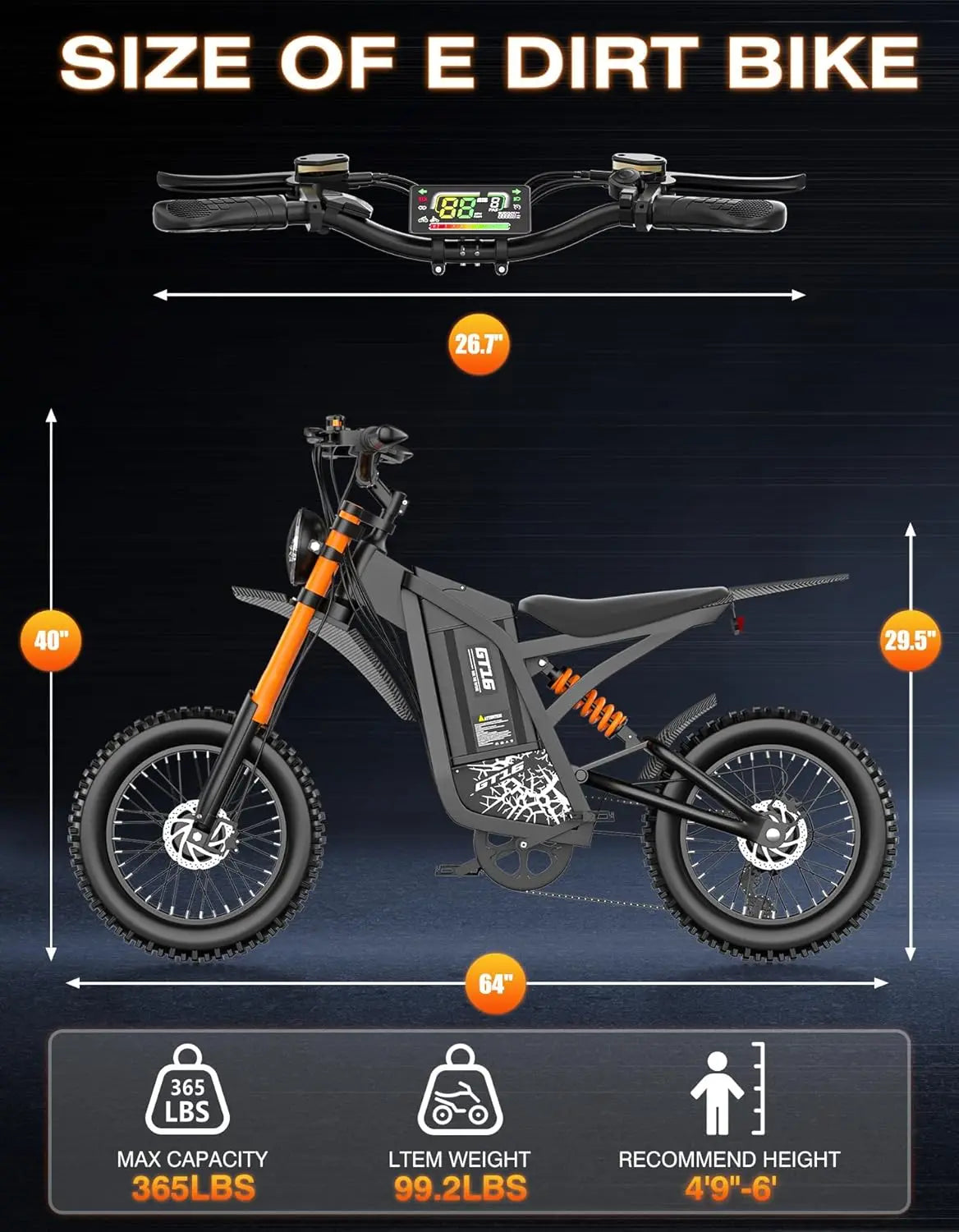 4500W 40MPH 100Mile 48V25Ah 45° Slope Hydraulic Brakes Full Suspension 16in Off Road Electric Dirt Bike, Custom