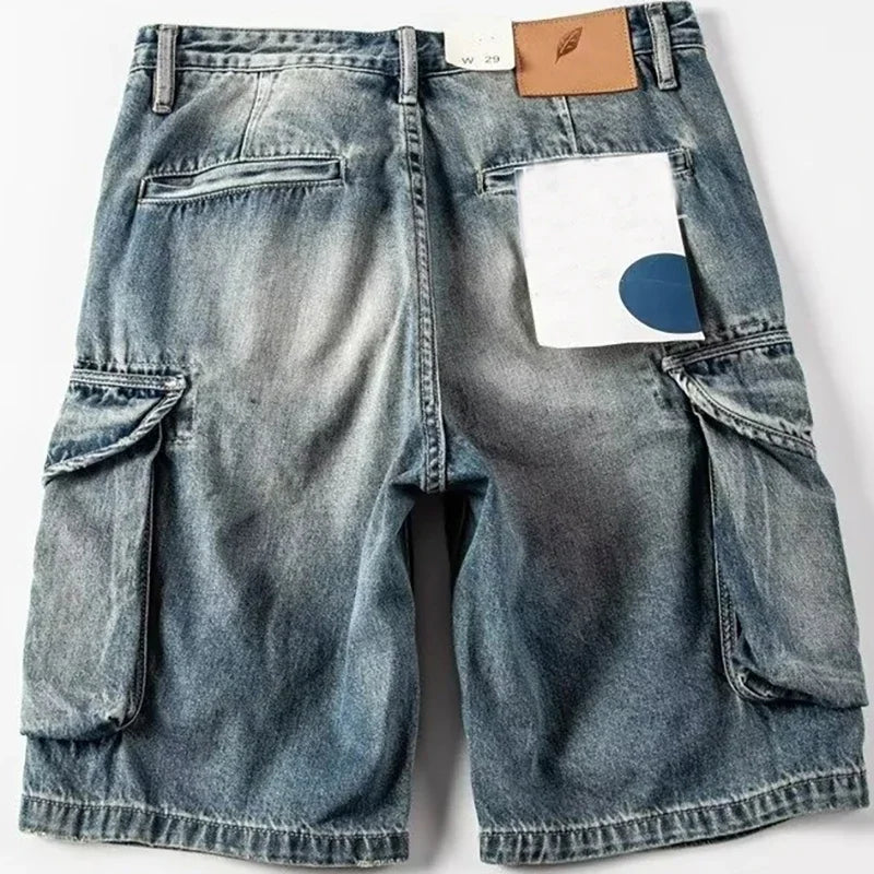 Men Ripped Jeans Shorts Y2K Streetwear Retro Trendy Straight Leg Mid Waist Denim Short Summer Designer Popular Original Pants