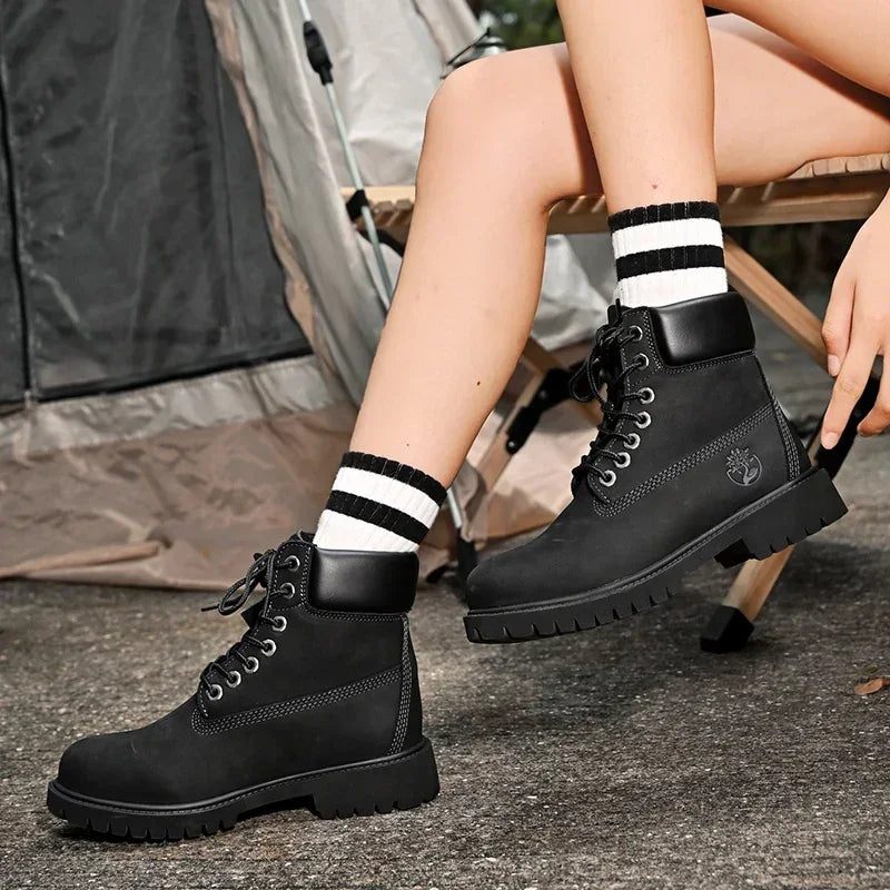 Boots Men High Top Boots Men's Leather Shoes Winter Fashion Plush Warm Shoes Outdoor Sneakers Lace Up Non-Slip Ankle Boots Male