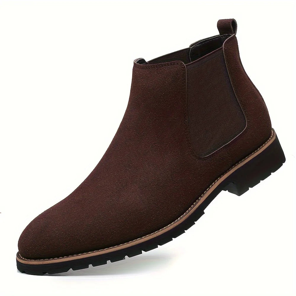 Men's Round Toe Mid-Top Boots, Fashionable Frosted Chelsea Boots, Slip-On Casual Boots