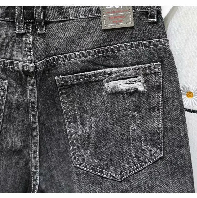 Men's Summer Fashion Hole Ripped Jeans Shorts Capris Casual Gray Beggar Denim Shorts