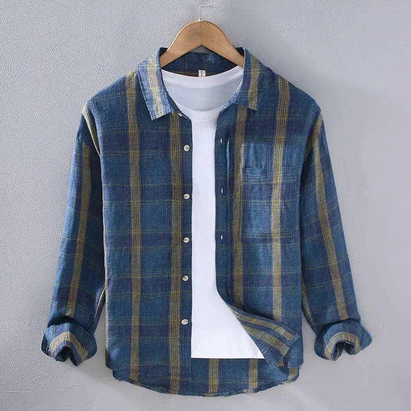2025 Shirts for Men Long-sleeved Spring and Autumn Thin Fashion Plaid Top Casual Loose Cardigan Versatile Jacket