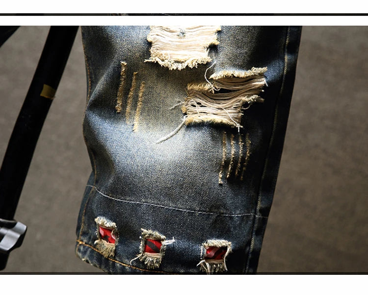 New in Ripped Shorts Men's Summer Fashion Hip Hop Vintage Short Jeans Slim High Street Hole Knee Long Pants Male