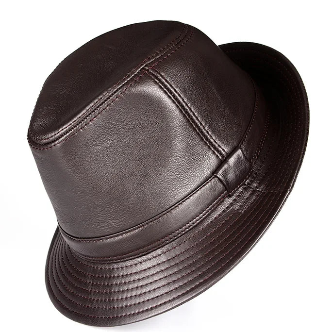 Real Leather Quality Genuine Jazz Fedora Gentleman SheepSkin Short Brim Black/Brown Hip Pop Fitted Top Hat Male Shows