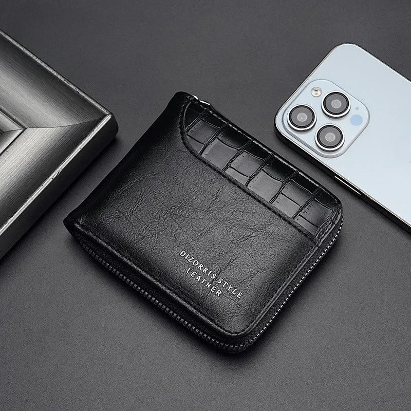 Leather Men’s Wallet Luxury Mens Purse Male Zipper Card Holders with Coin Pocket Rfid Wallets Gifts for Men Money Bag