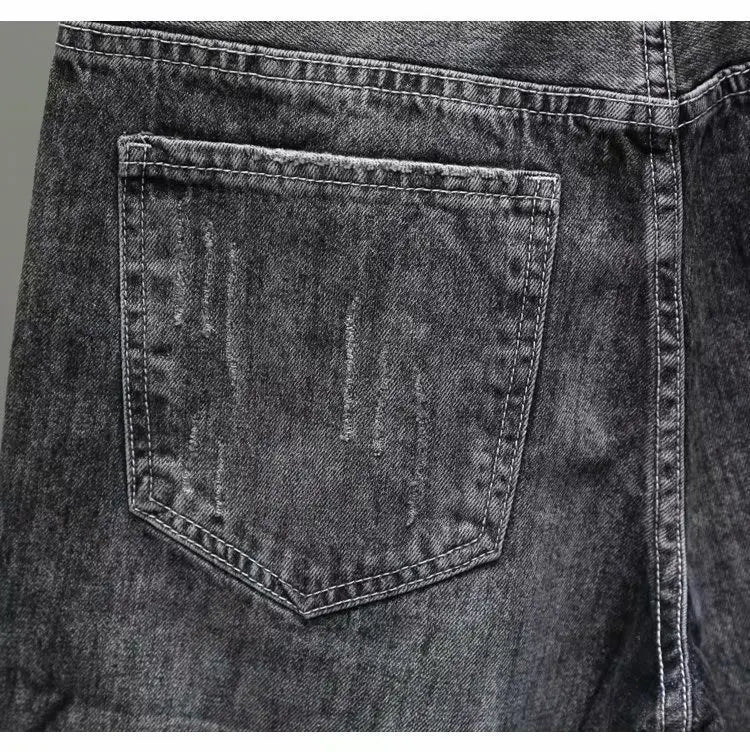 Men's Summer Fashion Hole Ripped Jeans Shorts Capris Casual Gray Beggar Denim Shorts