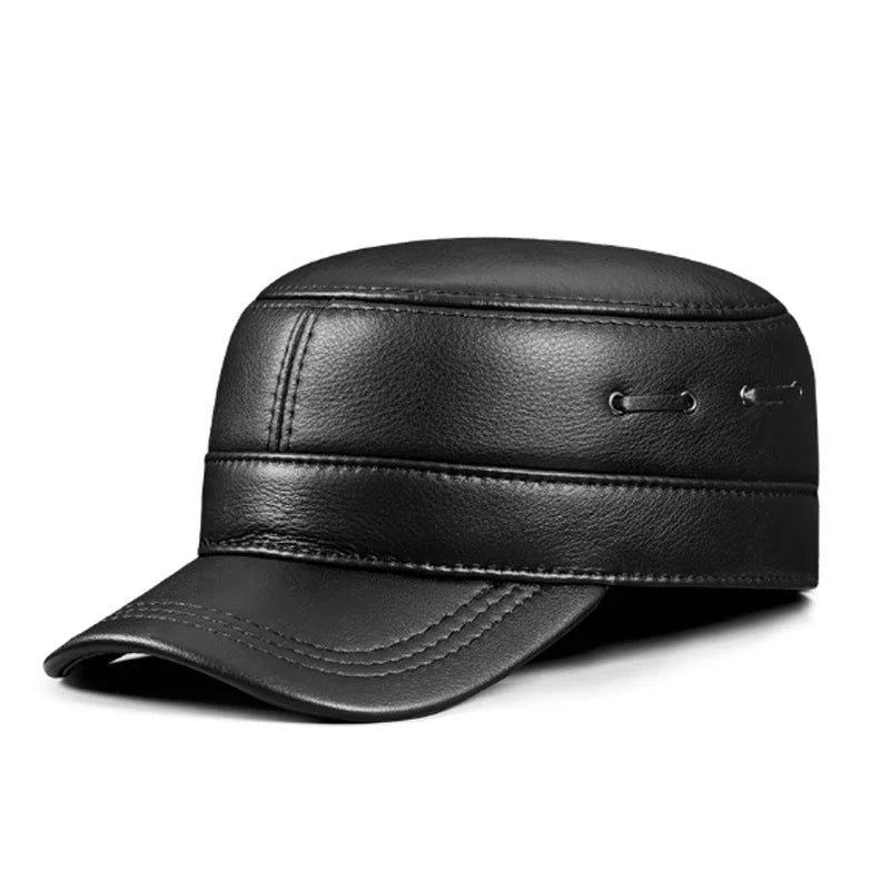 2025 New Men Spring/Winter Genuine Leather Black/Brown Flat Baseball Caps Male 54-62 cm Customized Size Outdoor Golf Hat
