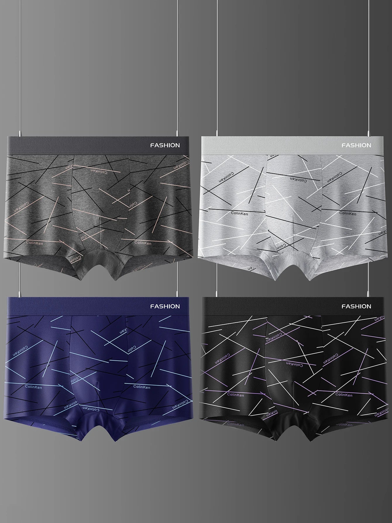 4 pieces of men's Underwear, fashionable trend high-stretch boxer shorts, breathable soft sports men's Underwear