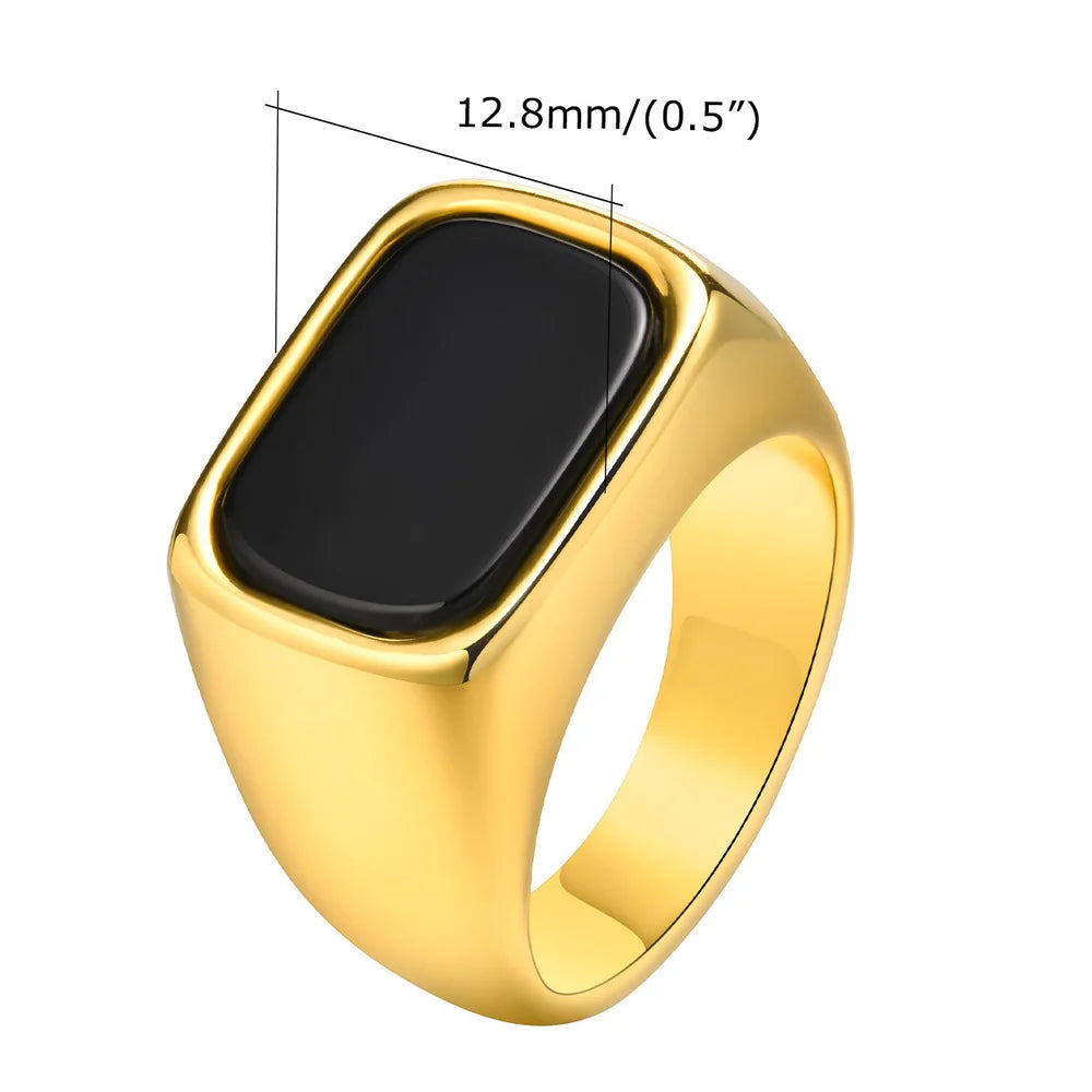 Vnox Men's Stainless Steel Geometric Glass Stone Signet Ring, 12.8mm Width Size 7-12 Waterproof Rectangle Top Ring Gift for Men