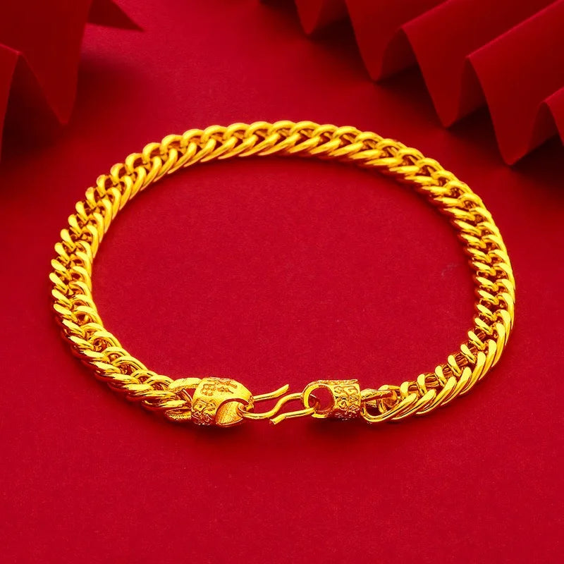 24K AU999 pure gold men's dragon scale gold bracelet bracelet men's casual fashion high-end gold bracelet jewelry gift