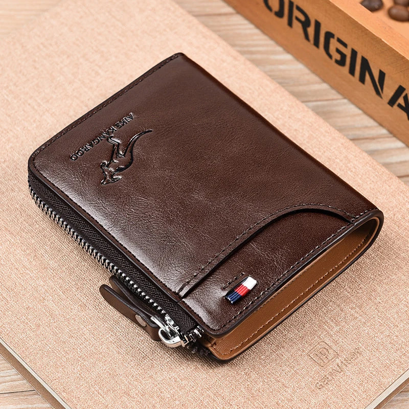 Men's Wallet PU Leather Business Card Holder Zipper Purse for Men RFID Protection Purses Luxury Designer Money Bag Male Gift