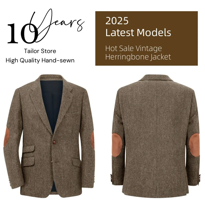 Men's Blazer Herringbone Single Breasted Casual Elegant Man Suit Jackets Coat Men's Stage Clothing Clothing-for-men Male Clothes