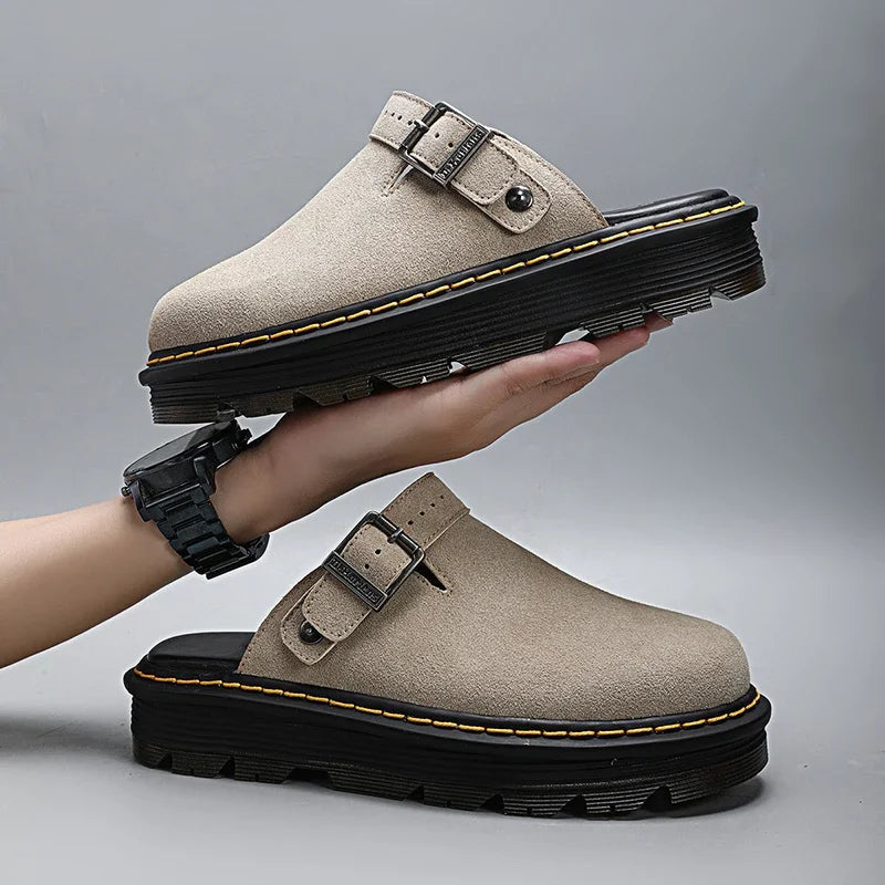 Summer Half Slippers for Men Non Slip Beach Shoes Classic Clogs Shoes Men's Slippers Fashion Big Leather Casual Slippers