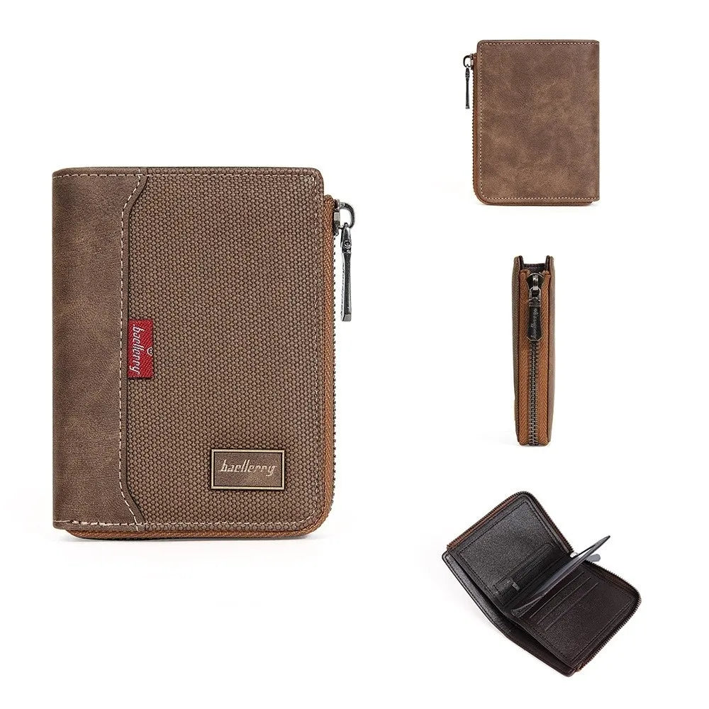 Portable PU Leather Men's Wallet Multi-functional Large Capacity Short Card Bag Zipper Closure Square Business Wallet Male