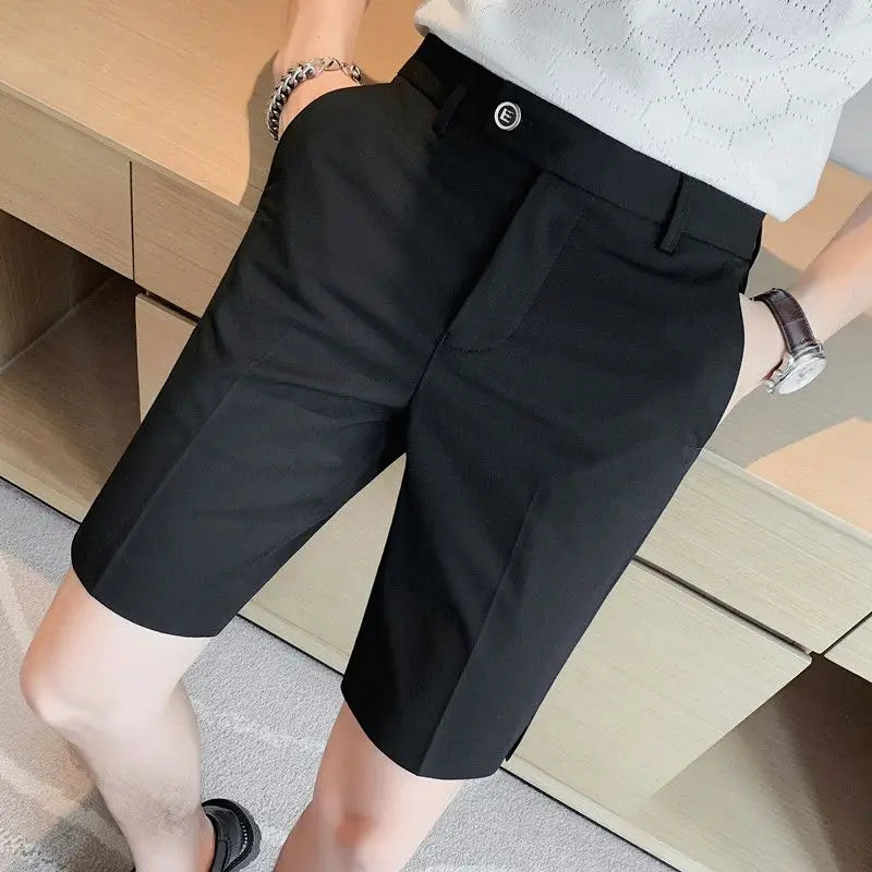 Suit Shorts Summer Men's Pants Straight-leg Casual Handsome Small Trousers Versatile Five-quarter Pants Loose Causal Chic Pants