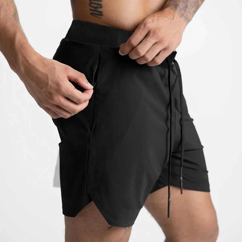 Men's shorts, single-layer woven, quick-dry, running, training, fitness, casual, five-point pants, men's summer zipper shorts.