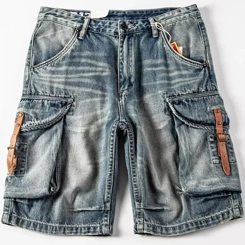 Men Ripped Jeans Shorts Y2K Streetwear Retro Trendy Straight Leg Mid Waist Denim Short Summer Designer Popular Original Pants