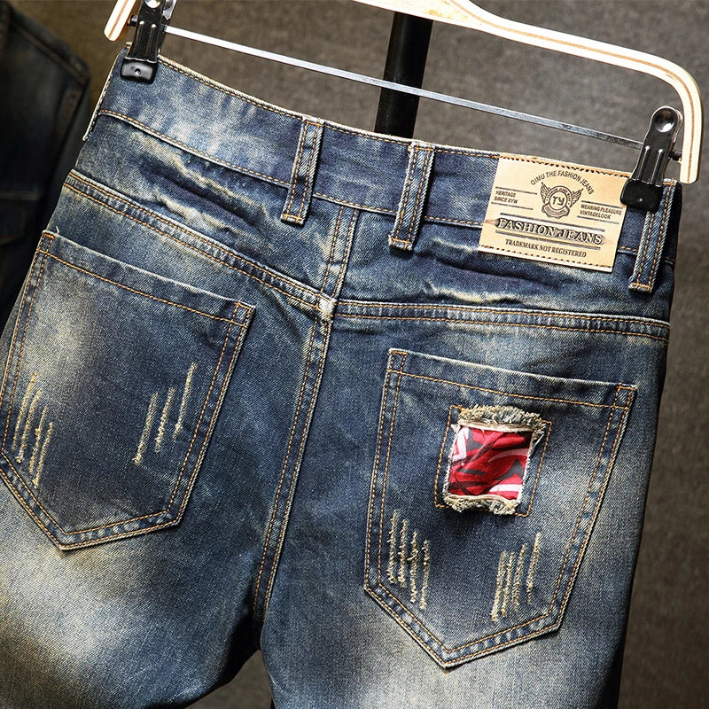 New in Ripped Shorts Men's Summer Fashion Hip Hop Vintage Short Jeans Slim High Street Hole Knee Long Pants Male