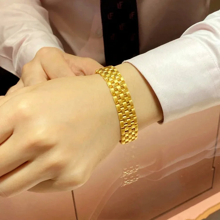 Luxury 24K 9999 Pure Gold real gold Men's Fu Character Men's Bracelet Baifu Watch Chain Classic Boss Bracelet