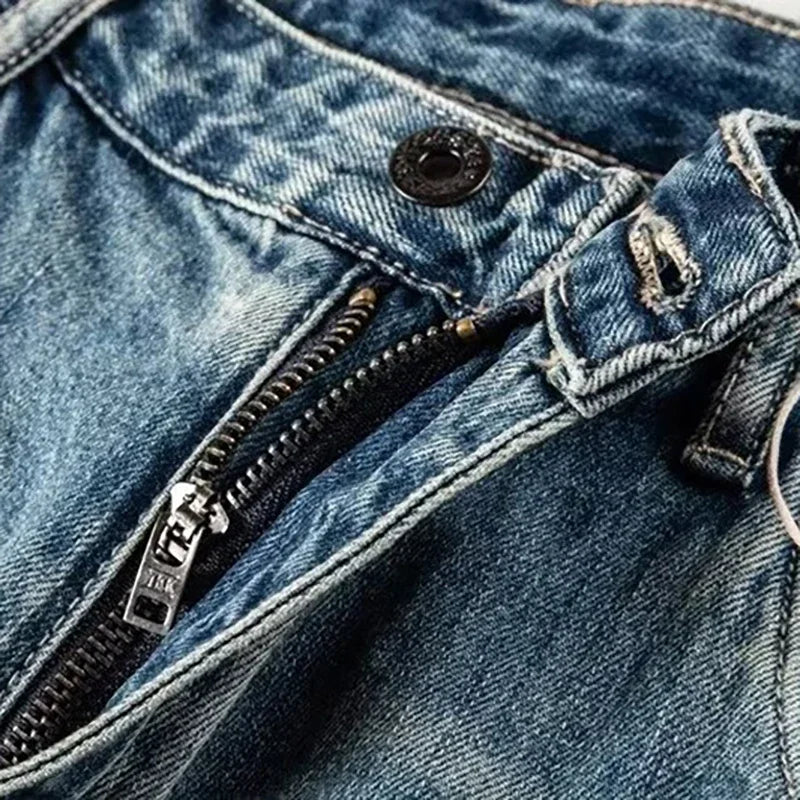 Men Ripped Jeans Shorts Y2K Streetwear Retro Trendy Straight Leg Mid Waist Denim Short Summer Designer Popular Original Pants
