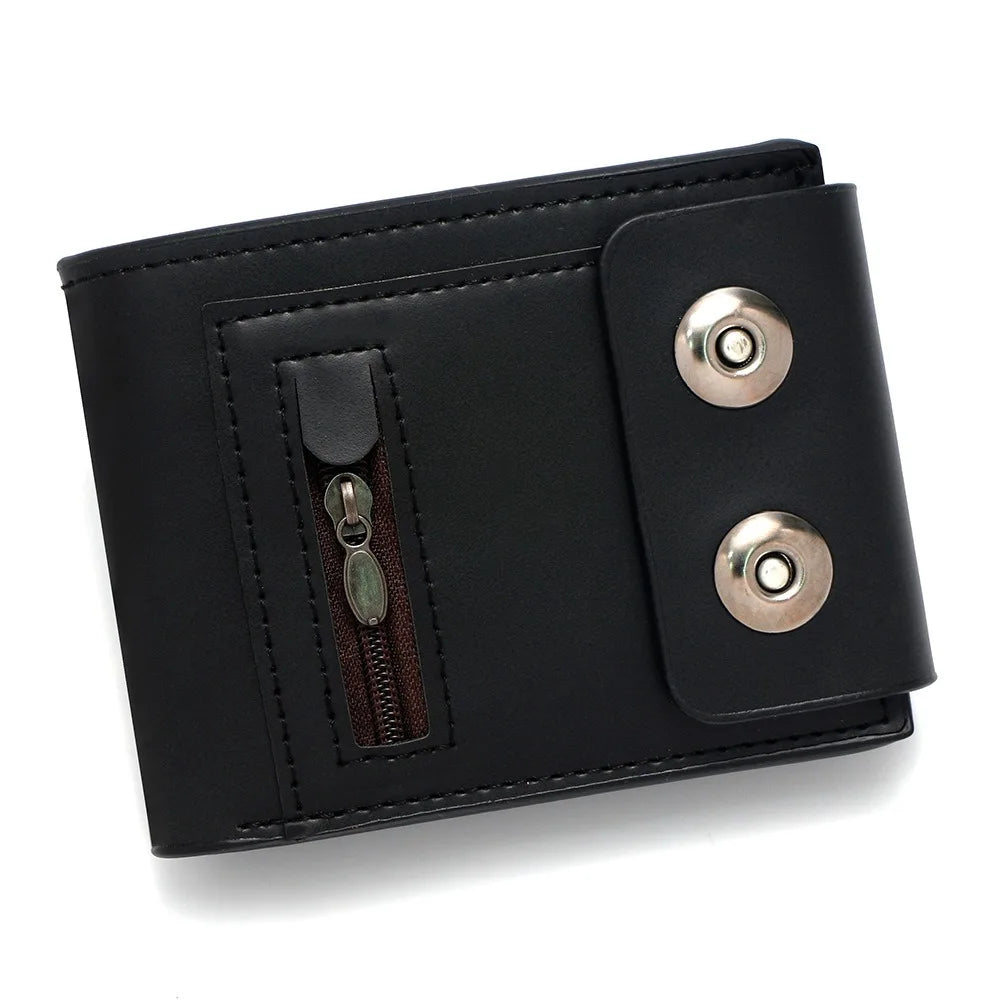 Luxury PU Leather Men's Wallet Anti-Theft Solid Color Short Card Bag Large Capacity Magnetic Buckle Business Wallet Male