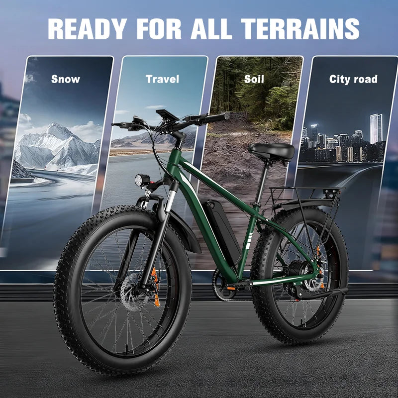 US Stock1000W Electric Bicycle 48V 15AH E Bike 26" Fat Tire Mountain 31mph Black Colour For Adult