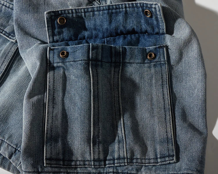 Shorts for denim men's tooling, cat's whiskers, straight pants, old retro pants, versatile multi-bag pants.