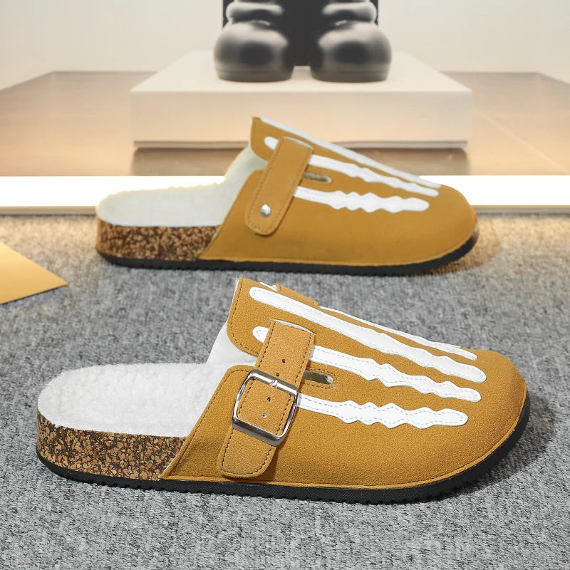 Men's Slip-On Slippers, Skull Print Design, Casual Backless Mule Sandals, Suitable for Indoor/Outdoor Wear, Minimalist Street Style, Daily Walking and Casual Comfortable Slippers