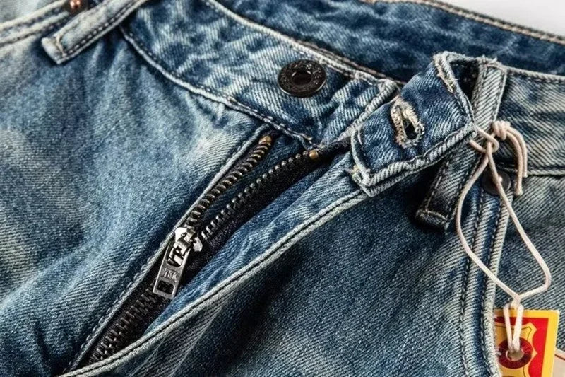 Men Ripped Jeans Shorts Y2K Streetwear Retro Trendy Straight Leg Mid Waist Denim Short Summer Designer Popular Original Pants
