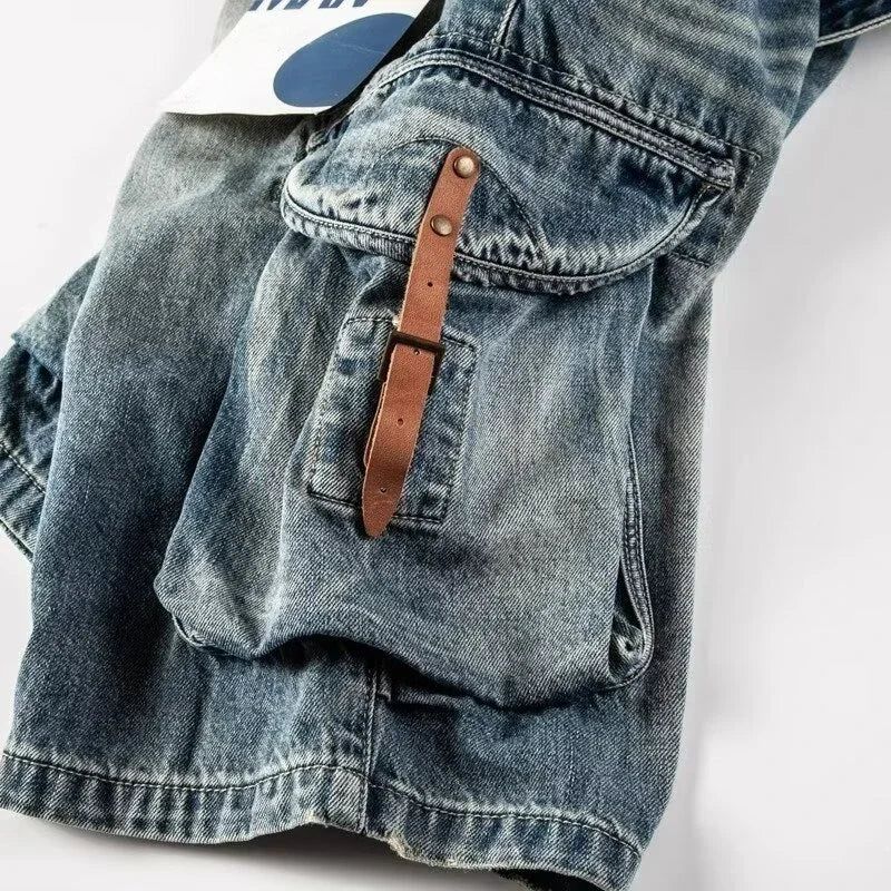 Men Ripped Jeans Shorts Y2K Streetwear Retro Trendy Straight Leg Mid Waist Denim Short Summer Designer Popular Original Pants