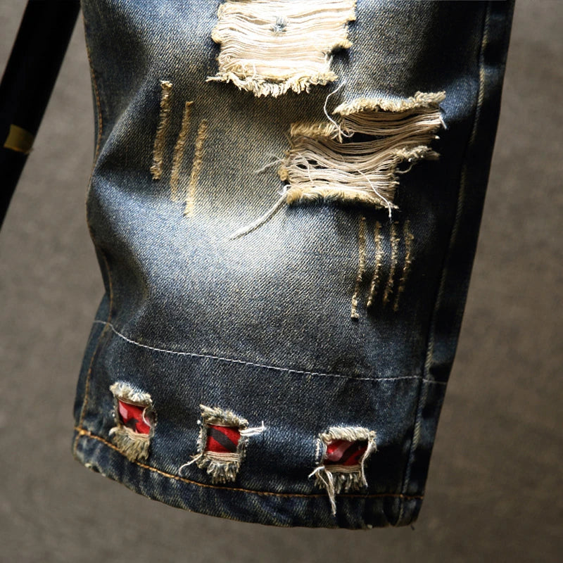 New in Ripped Shorts Men's Summer Fashion Hip Hop Vintage Short Jeans Slim High Street Hole Knee Long Pants Male