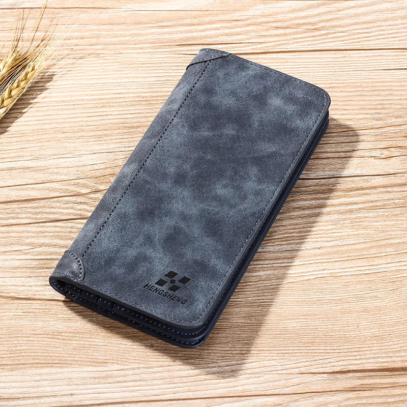 Long Men's Wallet Retro Casual Brand Wallet Korean Version Clutch Large Capacity Frosted Card Holder