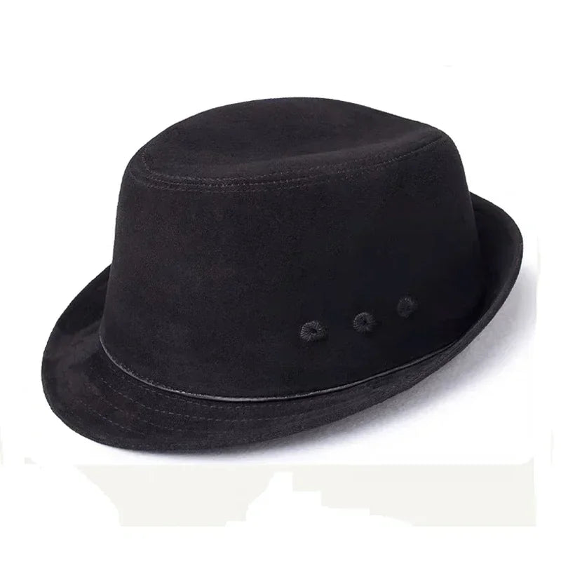 Male High Quality Genuine Leather Formal Hat Jazz Gentleman Goat Skin Suede Short Brim Brown Top Fedoras Embroidery