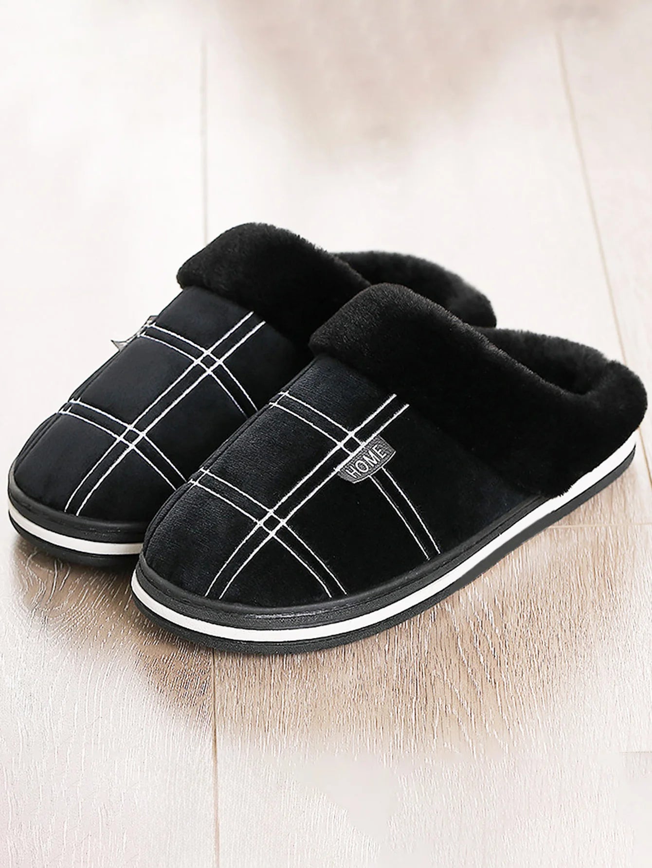 House slippers for men Plaid Warm Soft Comfortable Non Slip Living room Shoes Sturdy Sole Big Size 40-50 Home slippers