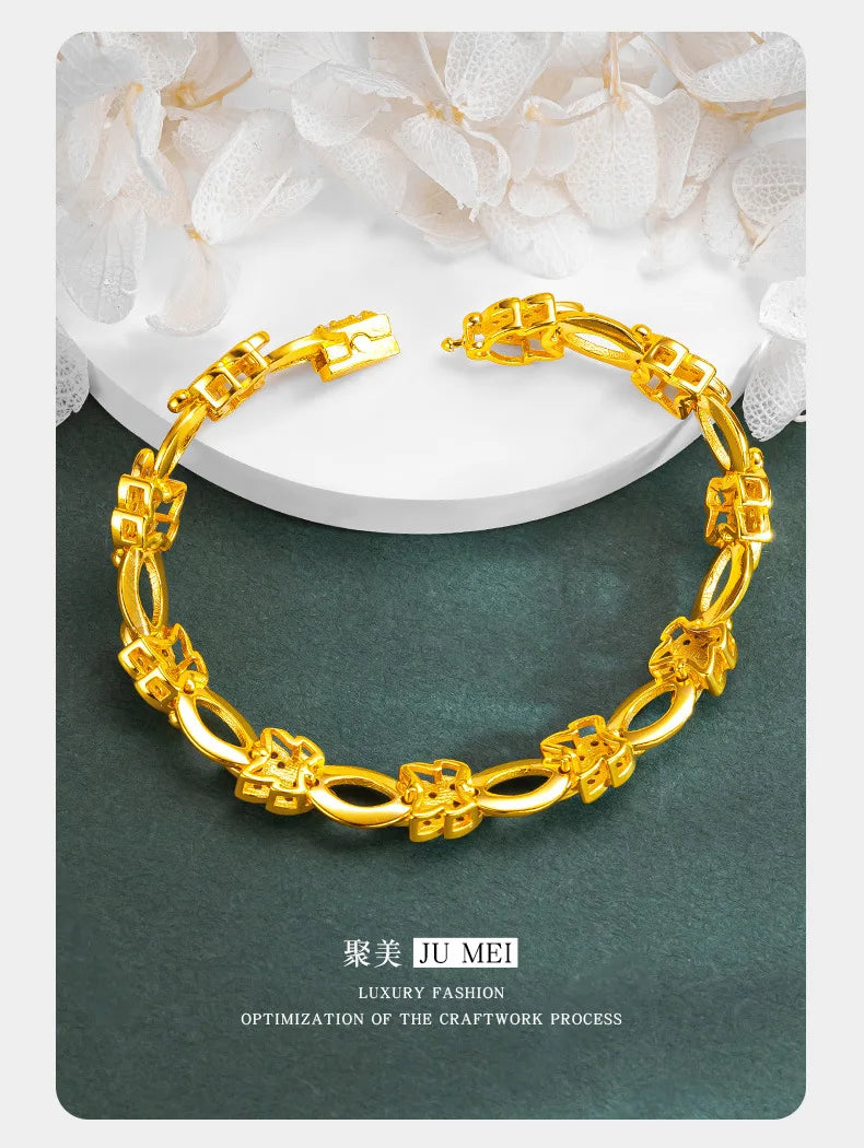 9999 24K real gold diamond leaf bracelet with gold color clip buckle design as a birthday gift for your girlfriend