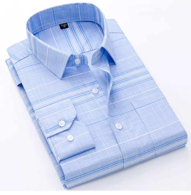New Cotton High Quality Luxury Original Men's Long Sleeves Social Formal Elegant Shirts for Men Striped Casual Designer Clothes