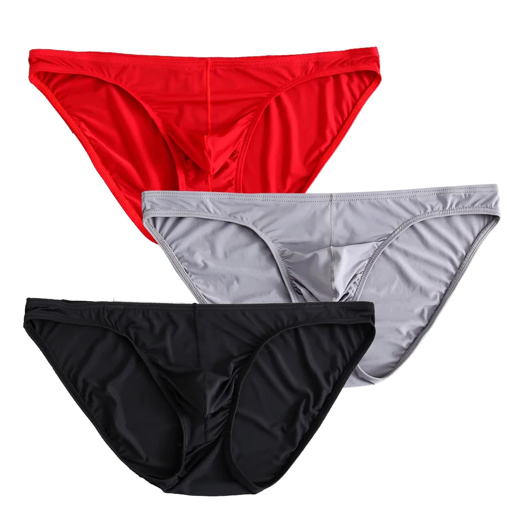 3 Pcs Mens Underwear Briefs Nylon For Men bulge with Pouch hombre slips Red Boys pack lot Breathable and sexy Male Panties