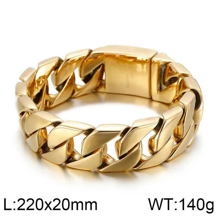 HAOYI Dropshipping 20mm Gold Color Bracelet Bangle Men's Heavy Chunky Link Chain Bracelet Fashion Jewelry Gifts